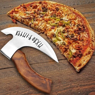 Handmade Viking Pizza Axe - Rose Wood Handle Viking Pizza Cutter Axe, With Cover - Image 1 of 4