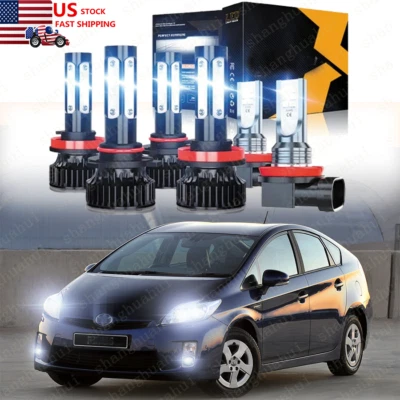 For Toyota Prius 2010-2015 LED Headlight High Low+ Fog Light Bulbs Combo Kit Foto 1 de 4