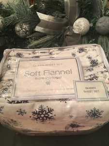 Schneeflocken Baumwolle Flanell Luxus Gewicht Laken Set Schneeflocken Weiß Queen NEU - Bild 1 von 5