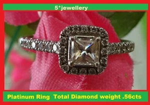 new Platinum round square shape halo diamond cluster ring - Picture 1 of 5