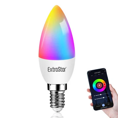 EXTRASTAR E14 Smart LED Light Bulb C35 6W WiFi Candle Bulbs RGB for Apps by Alexa Google