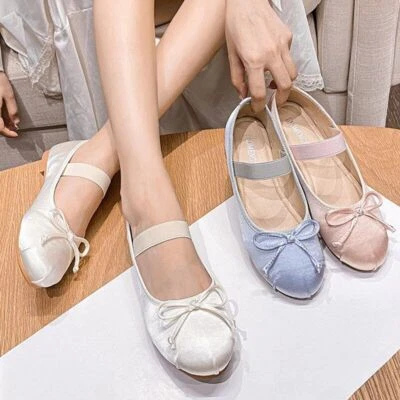 Shoes Women's Shoes Women's Shoes Bow Silk Satin Ballet Flats Flats Women Shoes - Image 1 of 4