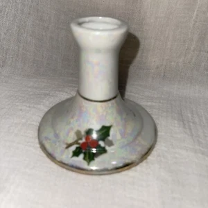 Iridescent Christmas Holly Berry Single Candle Stick Holder - Picture 1 of 5