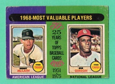 (1) BOB GIBSON MVP 1975 O-PEE-CHEE # 206 CARDINALS GOOD CARD (G1274)
