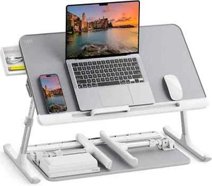 SAIJI Adjustable Laptop Bed Desk, Foldable Tray w/ Drawer, Non-Slip Surface - Picture 1 of 6