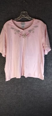 Top bordado Bon Worth para mujer talla L rosa floral cuello en V Foto 1 de 4