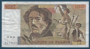100 FRANCS DELACROIX (1978) Y.2 - Billet de banque français (TTB) - Picture 1 of 2
