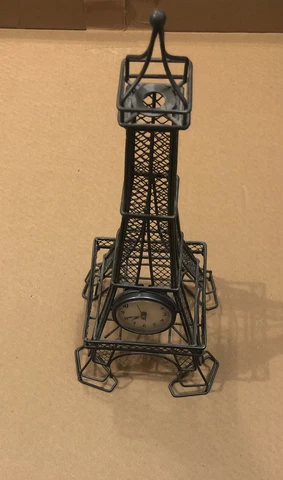 Eiffel Tower Wire Sculpture Statue with Working Clock 25" Tall Cover