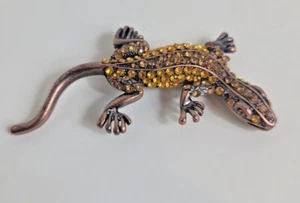 Pin Salamander With Shinning Orange Stone Vintage Broch Lizard - Picture 1 of 6