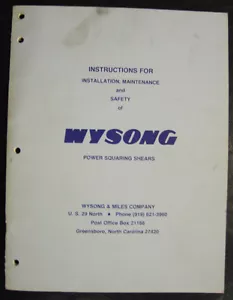 Wysong Cesoia Meccanica Istruzioni per Installazione/Manutenzione Manuale - Foto 1 di 2