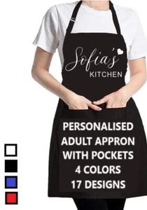 Personalised Apron For Her With Pocket Kitchen Workwear Chef Printed Custom Text - Picture 1 of 10