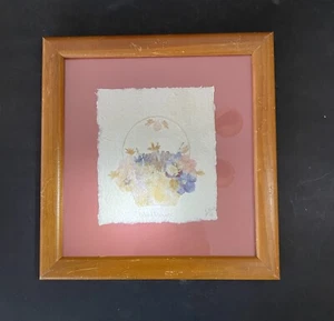 Framed Pressed Wildflowers In Basket Wall Art Decor, Signed. - Picture 1 of 12