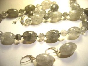 Stunning Genuine GREY MOONSTONE Necklace, Bracelet-Earrings-Solid Silver - Picture 1 of 11