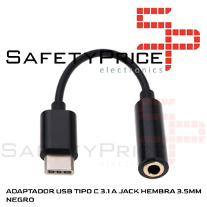 Cable Adaptador Conversor USB Tipo C Macho a Jack 3,5mm Hembra AUX Audio Negro