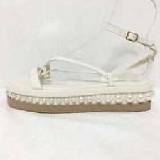 Auth JIMMY CHOO - White Leather Rubber Fake Pearl Women's Sandals