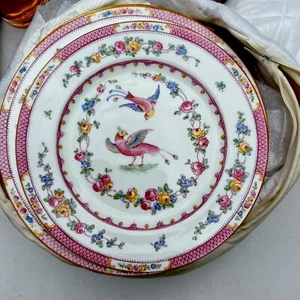 9 Antique Crescent Ware England Paradise Floral Porcelain Plate Dinnerware Mint - Picture 1 of 20