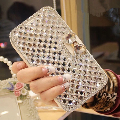 For Sony/Nokia/LG Women Bling PU Leather Card Wallet Rhinestone Phone Case Cover - Image 1 of 4