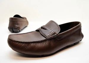 Prada Saffiano Driving Moccasin Loafers 2DD151 Pallisandro Brown Sz 9 UK 10 US - Picture 1 of 15