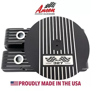 Small Block 327 Flag Logo Black Valve Covers & 13" Air Cleaner Kit - Engraved - Picture 1 of 12