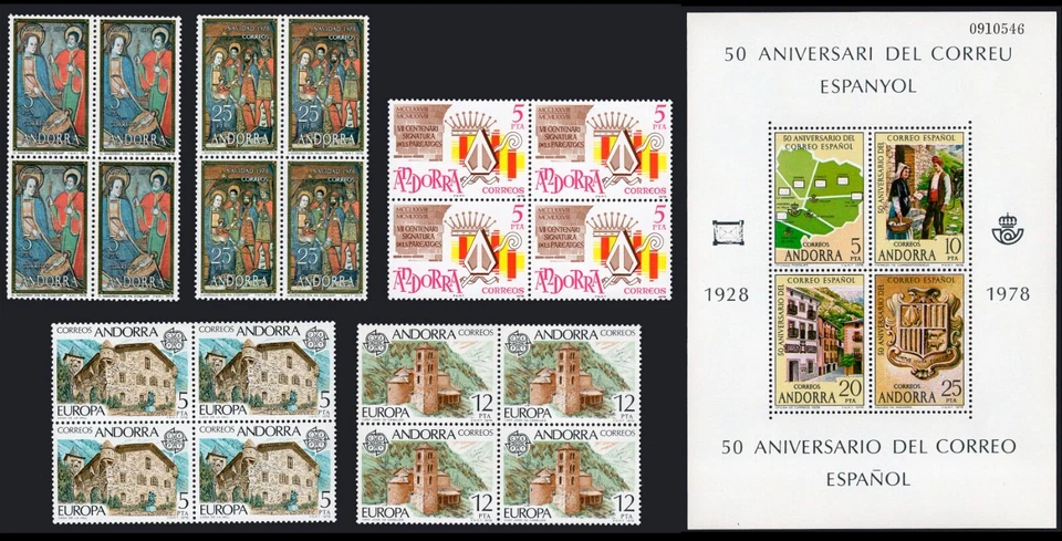 Andorra Esp. - Edi ** 116/21 Bl. 4 - Año 1978 - 5 valores bloque de 4 + 1 HB - Imagen 1 de 1