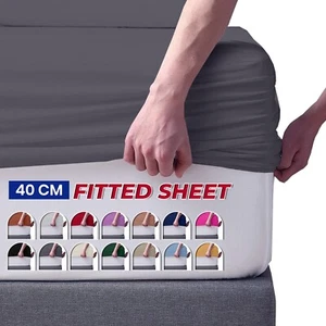 Extra Deep Fitted Sheet 40cm Bed Sheets Single Double King & Super King Size UK - Picture 1 of 61