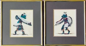 R. Naha Kachina Tänzerin Drucke gerahmt Indianer Kunst Paar signiert - Bild 1 von 8