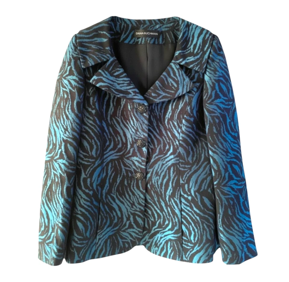 DANA BUCHMAN куртка портрет воротник черный бирюзовый TIGER полоски со стразами кнопки 8 - Изображение 1 из 4