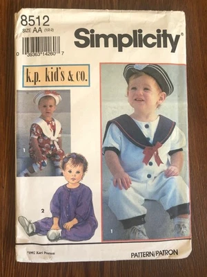 Simplicity k.p. kid's & co. 8512 Toddlers' Romper Hat Sailor Pattern Size 1/2-2 - Image 1 of 4