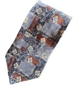 Cellini Linea Uomo 100% 意大利丝绸男式领带浅蓝色金色栗色几何图案 — 第 1/4 张图片