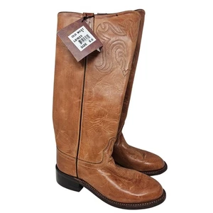 NUEVA Bota Western Old West 5 Cuero Marrón Vaquera Rodeo Cosida Boho  - Imagen 1 de 6