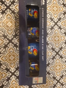 Kansas Jayhawks 4-Piece Ceramic and Glass 2 oz. Cup Set - Picture 1 of 4
