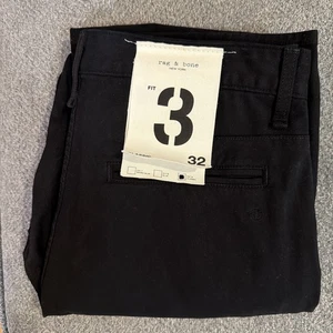 NWT RAG & BONE Fit 3 Pant Chino Mens 32 Black Classic Fit Mid Rise USA Made NWT  - Picture 1 of 7