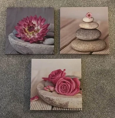 Set Of 3 Small Pink Floral Canvas Pictures - Image 1 of 2