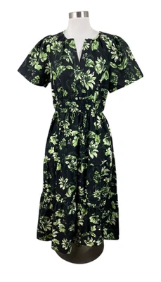 Anthropologie Black Green Floral Tiered Somerset Maxi Dress Size PL Pockets - Image 1 of 4