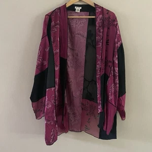 Cárdigan Kimono Vintage Unidades Mezcla Seda Púrpura Magenta Retazos Talla Boho GRANDE - Imagen 1 de 13