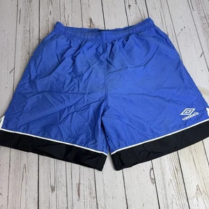 Vintage 90s Umbro Soccer Shorts Blue Black Mens Large 6" Inseam Mesh Lined - Picture 1 of 11