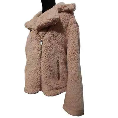NEW Pink Teddy Jacket Coat Size Large Biker Moto Furry Sherpa by SILVER JEANS - Image 1 of 4