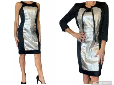 VESTIDO VAINA MILLY NEW YORK NEGRO SIN MANGAS PLATEADO PIEL DE SERPIENTE PANEL Y CHAQUETA 4 Foto 1 de 4