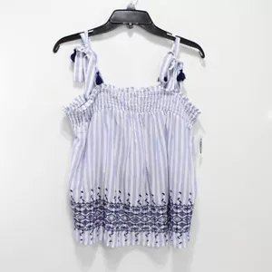 Old Navy Womens Blue Striped Babydoll Cami Swing Top Tie Straps Embroidery S NWT - Picture 1 of 9