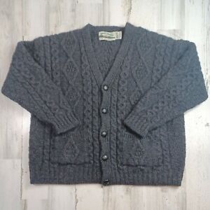 Aran Crafts Womens Fisherman Cable Knit Irish Wool Cardigan Sweater XXL Gray