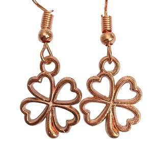 Shamrock Earrings Rose Gold Plated Irish 4 Leaf Clover Luck Celtic St. Patricks - Picture 1 of 7