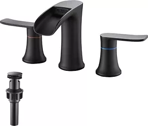 Yundoom Matte Black Bathroom Faucet, 8-inch Widespread Bathroom Faucet - Picture 1 of 7