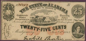 1863 State of Alabama AL 25c CR-6 No.76853 (L0606) - Bild 1 von 2