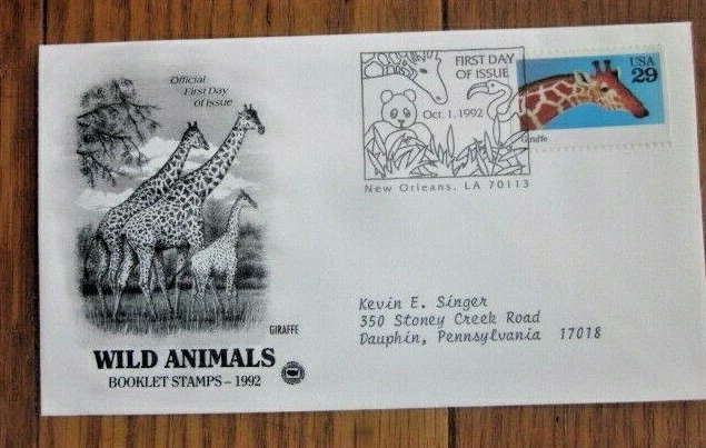 GIRAFFE   WILD ANIMALS 1992  PCS CACHET FDC - Image 1 of 1
