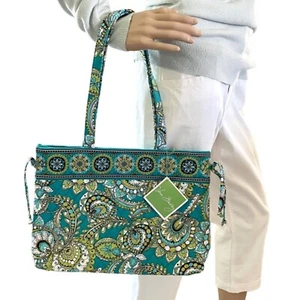 Vera Bradley Tie Tote Handbag Peacock Paisley Floral Quilted Cotton Shoulder Bag - Picture 1 of 11