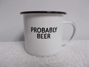 Swag Brewery Probably Beer Baked Enamel White & Black Metal Cup Mug - Picture 1 of 6