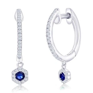 Lab-Grown Sapphire Hexagon Charm & Natural Diamond Huggies - Picture 1 of 1
