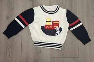 VINTAGE 80s BOY’S BULL FROG SHORT SLEEVE SAIL BOAT SWEATER Size 24Mos MADE IN US - Picture 1 of 7