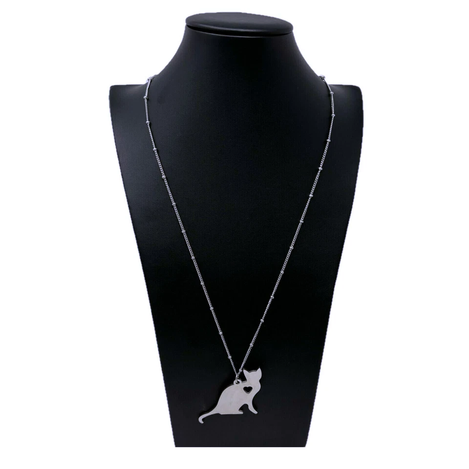 Collana Acciaio Gatto Gattino Famiglia Ciondolo Brillante Donna Elegante Argento - Immagine 1 di 1