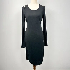 RACHEL ROY Size M Fit 10 Black Dress Ribbed Rib Cold Shoulder Long Sleeve Midi - Picture 1 of 20